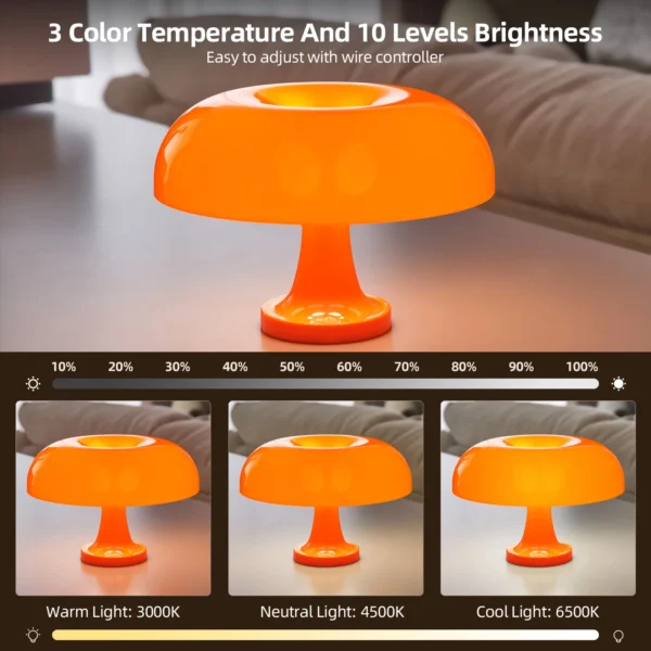 Mushroom table lamp minimalist modern bedroom bedside lamp Danish designer orange decorative table lamp - Image 8