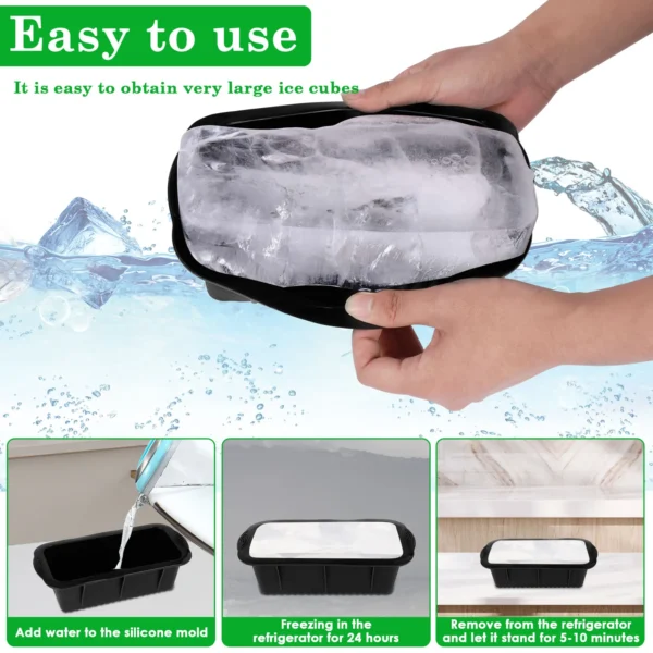 6Pc Big Ice Tray Mold Giant Large Food Grade Silicone Ice Cube Square Ice Cube Maker Container Durable Ice Bath Chiller for Home - Image 3