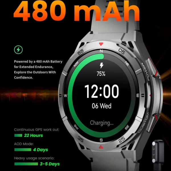 New Smart Watch GPS Sports Compass Altitude Air Pressure Blue Tooth Call 3ATM Waterproof Health AMOLED Screen Smartwatch 480Mah - Image 6