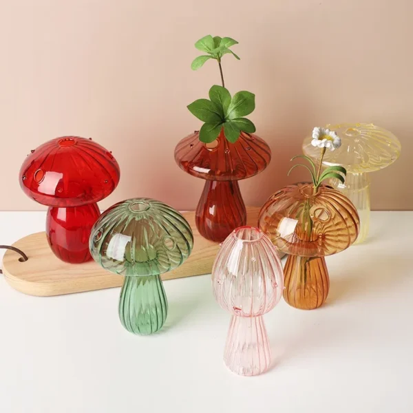 Transparent Jelly Color Mushroom Glass Vase Aromatherapy Bottle Home Small Vase Hydroponic Flower Pot Simple Table Decoration - Image 2