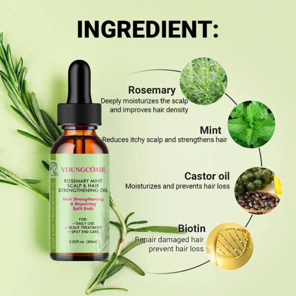 Rosemary Mint Hair Growth Oil Preventing Hair Dryness Split Moisturizing Gentle Nourishing Soft Glossy Organics Hair Care Oil - Image 5