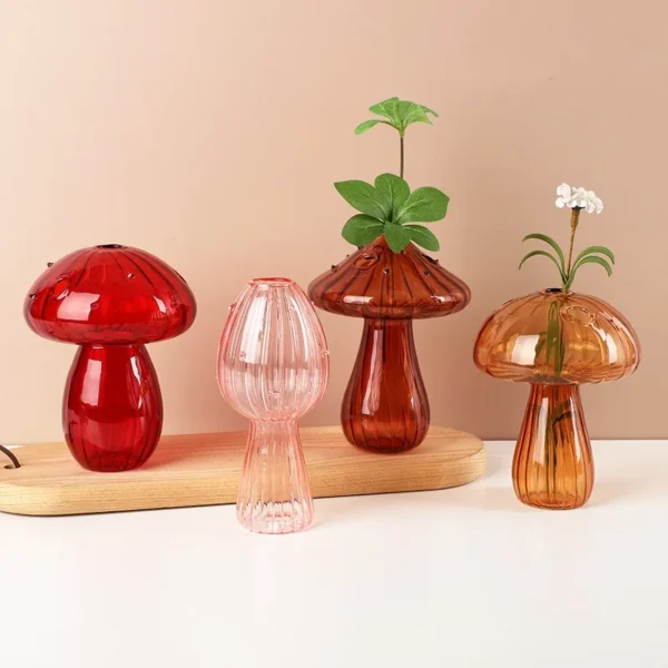 Transparent Jelly Color Mushroom Glass Vase Aromatherapy Bottle Home Small Vase Hydroponic Flower Pot Simple Table Decoration - Image 3